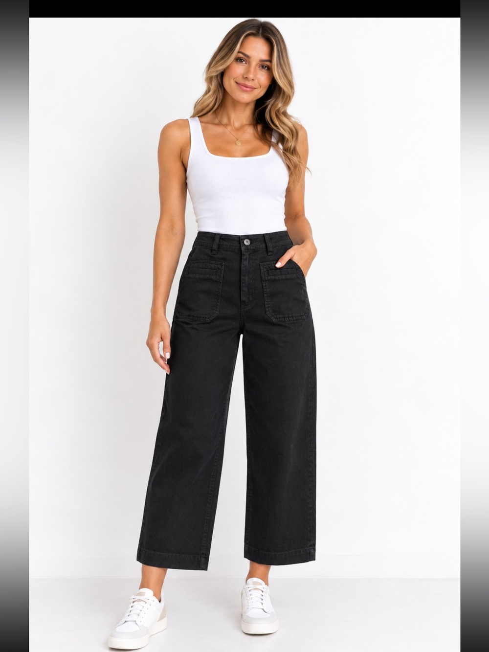 NWT Supplies by Unionbay Black High Rise Wide Leg Ankle Pant Size 29x 26🖤